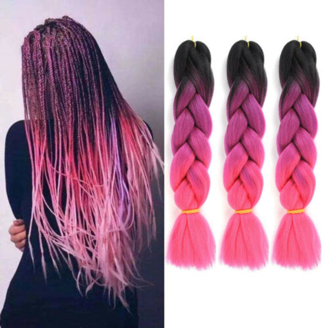 62cm Synthetic Gradient Coloured Braiding Hair Extensions -Black&Hot Pink&Pink Splendid&Co.