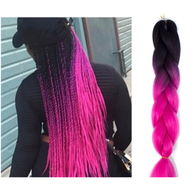 62cm Synthetic Gradient Coloured Braiding Hair Extensions - Black&Hot Pink Splendid&Co.