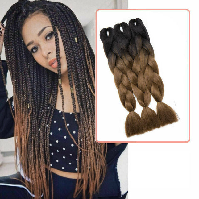 62cm Synthetic Gradient Coloured Braiding Hair Extensions - Black&Light Brown Splendid&Co.