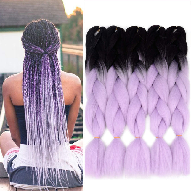 62cm Synthetic Gradient Coloured Braiding Hair Extensions - Black&Light Purple Splendid&Co.