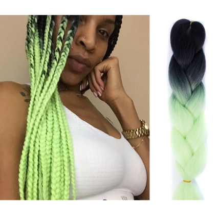 62cm Synthetic Gradient Coloured Braiding Hair Extensions - Black&Lime Splendid&Co.