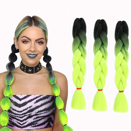 62cm Synthetic Gradient Coloured Braiding Hair Extensions - Black&Lime Splendid&Co.