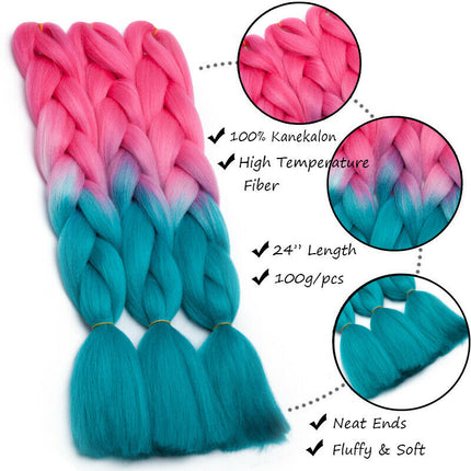 62cm Synthetic Gradient Coloured Braiding Hair Extensions - Black&Mint Green Splendid&Co.