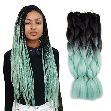 62cm Synthetic Gradient Coloured Braiding Hair Extensions - Black&Mint Green Splendid&Co.