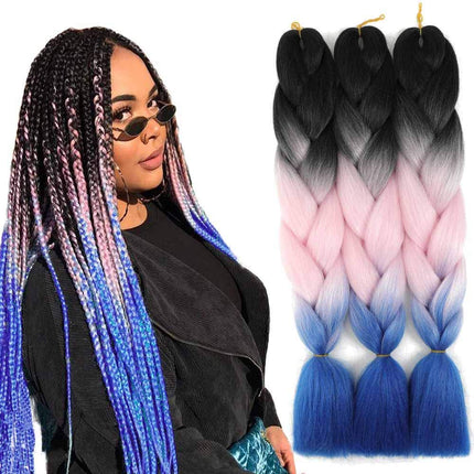 62cm Synthetic Gradient Coloured Braiding Hair Extensions -Black&Pink&Blue Splendid&Co.