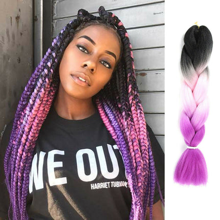 62cm Synthetic Gradient Coloured Braiding Hair Extensions -Black&Pink&Purple Splendid&Co.