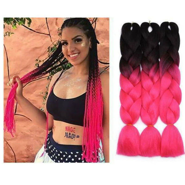 62cm Synthetic Gradient Coloured Braiding Hair Extensions - Black&Pink Splendid&Co.