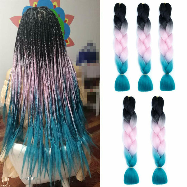 62cm Synthetic Gradient Coloured Braiding Hair Extensions -Black&Pink&Teal Splendid&Co.