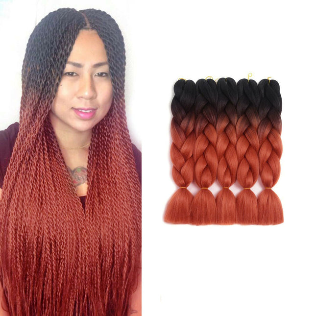 62cm Synthetic Gradient Coloured Braiding Hair Extensions - Black&Red Brown Splendid&Co.
