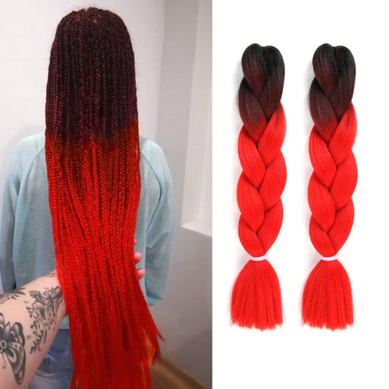 62cm Synthetic Gradient Coloured Braiding Hair Extensions - Black&Red Splendid&Co.