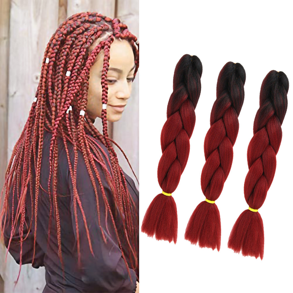 62cm Synthetic Gradient Coloured Braiding Hair Extensions - Black&Scarlet  Splendid&Co.