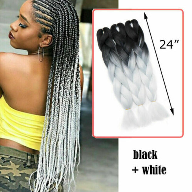 62cm Synthetic Gradient Coloured Braiding Hair Extensions - Black&White Splendid&Co.