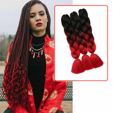 62cm Synthetic Gradient Coloured Braiding Hair Extensions -Black&Wine&Red Splendid&Co.