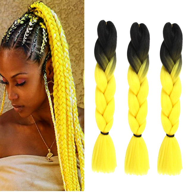 62cm Synthetic Gradient Coloured Braiding Hair Extensions - Black&Yellow Splendid&Co.