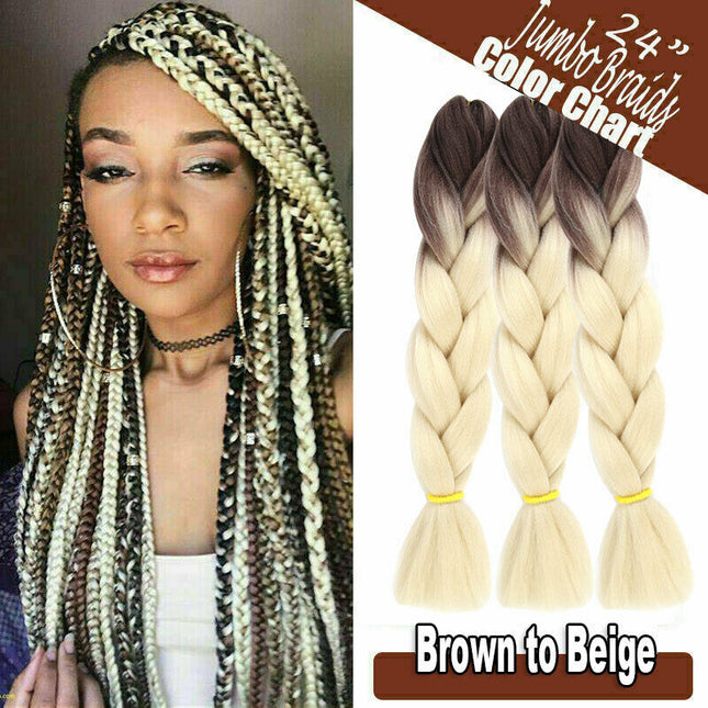 62cm Synthetic Gradient Coloured Braiding Hair Extensions - Brown&Beige Splendid&Co.