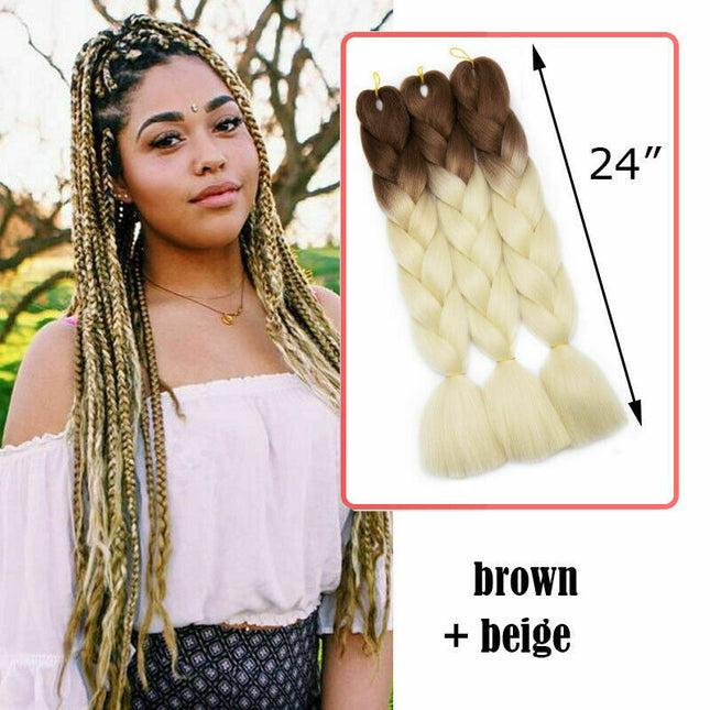 62cm Synthetic Gradient Coloured Braiding Hair Extensions - Brown&Beige Splendid&Co.