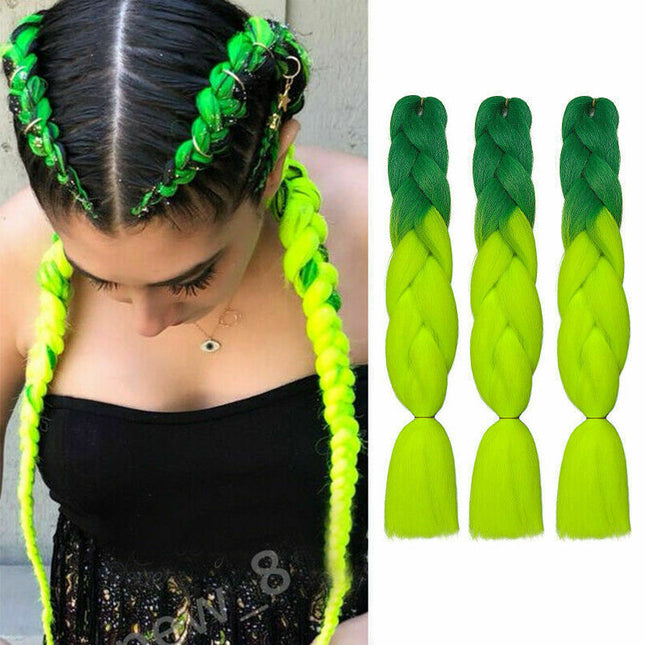62cm Synthetic Gradient Coloured Braiding Hair Extensions - Dark Green&Fluorescent Green Splendid&Co.