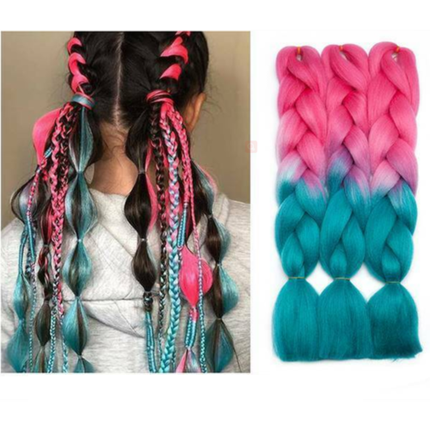 62cm Synthetic Gradient Coloured Braiding Hair Extensions - Pink&Lake Blue Splendid&Co.