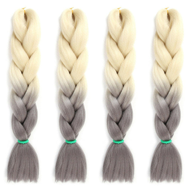 62cm Synthetic Gradient Coloured Braiding Hair Extensions -Beige&Silver Grey - Image 1