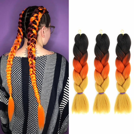 62cm Synthetic Gradient Coloured Braiding Hair Extensions - Black&Orange&Gold - Image 1