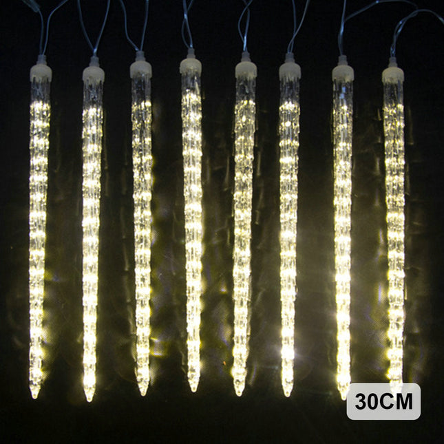 Warm White meteor shower LED icicle string lights, 8 tubes