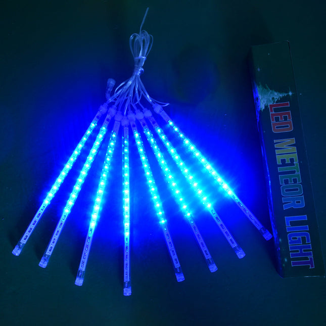 Blue meteor shower LED icicle string lights, 8 tubes