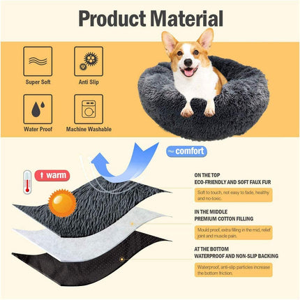 Dog Cat Pet Calming Bed Warm Soft Plush Light Grey Splendid&Co.