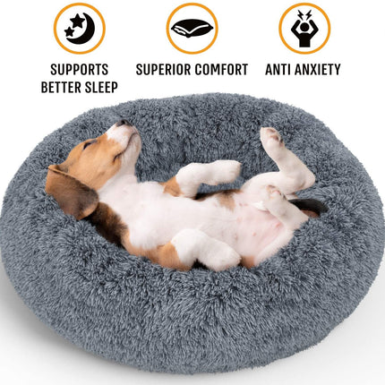 Dog Cat Pet Calming Bed Warm Soft Plush Light Grey Splendid&Co.