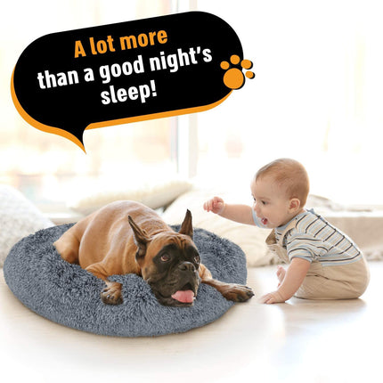 Dog Cat Pet Calming Bed Warm Soft Plush Light Grey Splendid&Co.