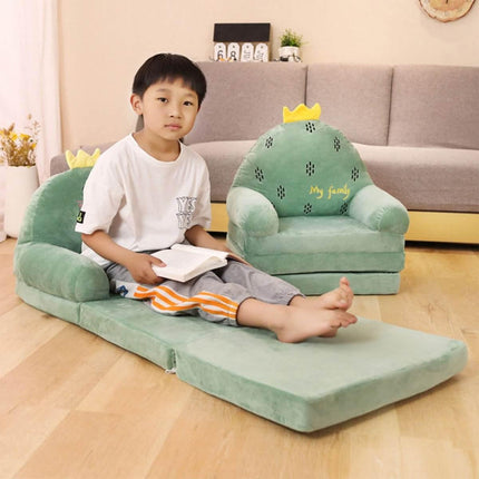 Kids Foldable Flip Out Plush Sofa Bed Children's Backrest Chair Blue Crown Splendid&Co.