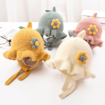 Kids Winter Warm Beanie BHats With Cute Sun Flower Splendid&Co.