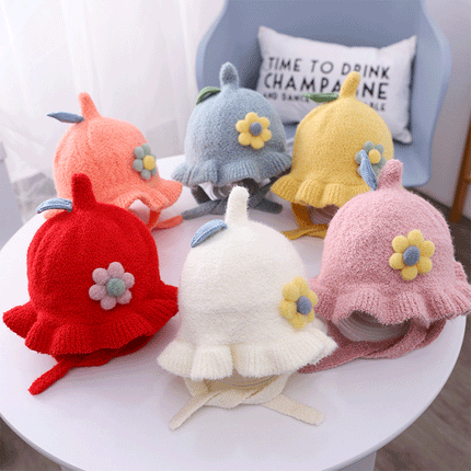 Kids Winter Warm Beanie BHats With Cute Sun Flower Splendid&Co.