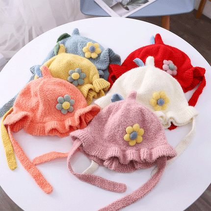 Kids Winter Warm Beanie BHats With Cute Sun Flower Splendid&Co.