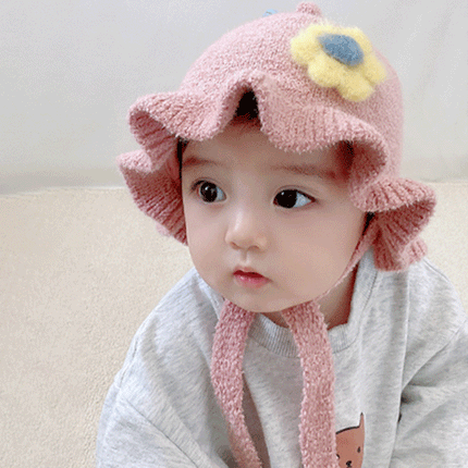 Kids Winter Warm Beanie BHats With Cute Sun Flower Splendid&Co.