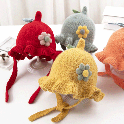Kids Winter Warm Beanie BHats With Cute Sun Flower Splendid&Co.