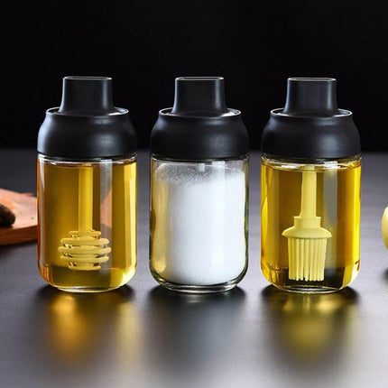 Kitchen Condiment Oil Honey Sugar Glass Bottle Black Set Splendid&Co.
