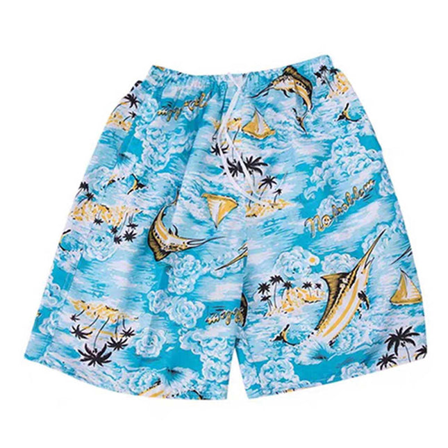 Mens Summer Hawaiian Printed Shorts  Tropical Casual Beach Blue Beach Splendid&Co.