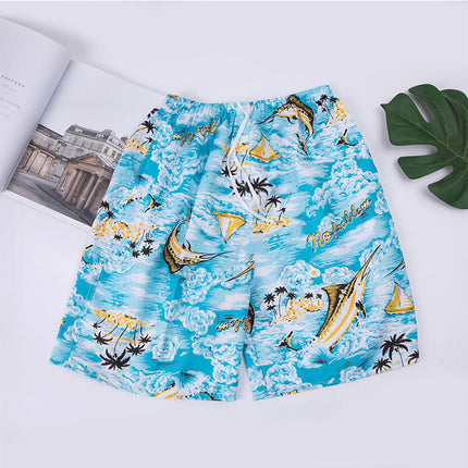 Mens Summer Hawaiian Printed Shorts  Tropical Casual Beach Blue Beach Splendid&Co.