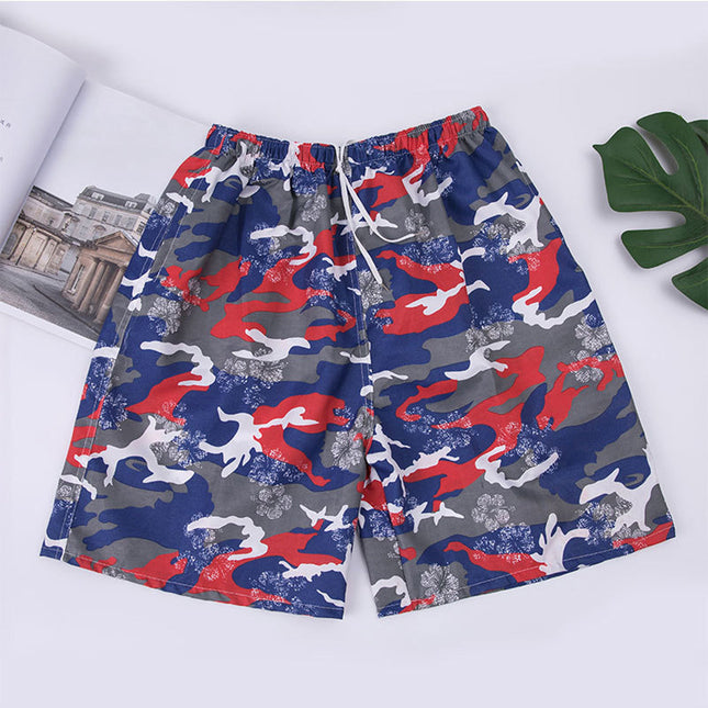Mens Summer Hawaiian Printed Shorts  Tropical Casual Red Camouflage Splendid&Co.