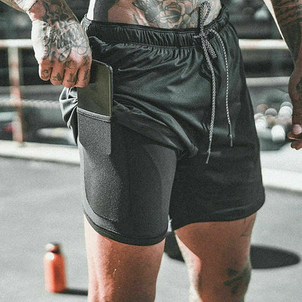 Mens Workout 2 in 1 Shorts 7" Running Gym Athletic Fitness Jogging Phone Pocket Splendid&Co.