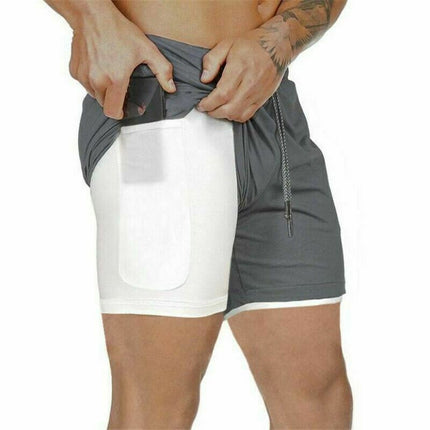 Mens Workout 2 in 1 Shorts 7" Running Gym Athletic Fitness Jogging Phone Pocket Splendid&Co.