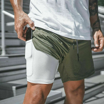 Mens Workout 2 in 1 Shorts 7" Running Gym Athletic Fitness Jogging Phone Pocket Splendid&Co.