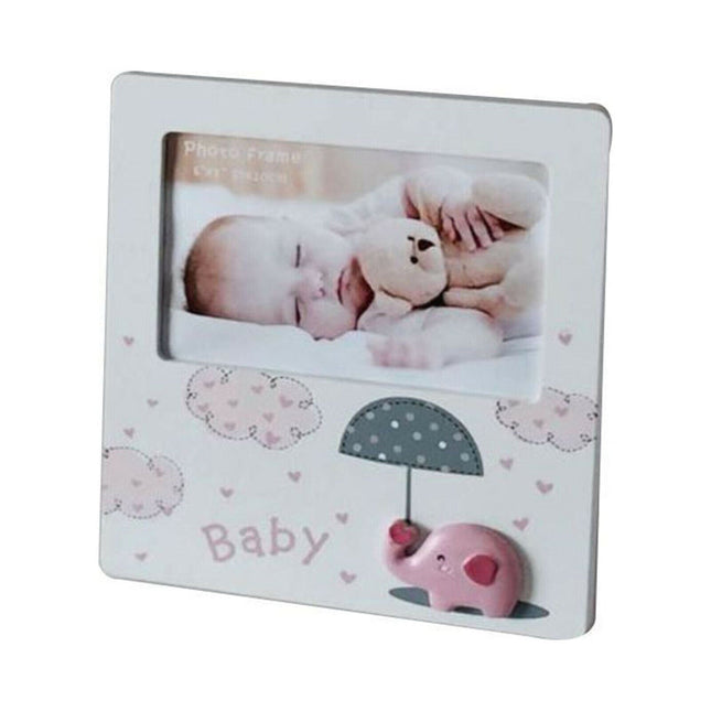 Newborn Baby Photo Frame Pink Elephant and Umbrella 6"x4" Splendid&Co.