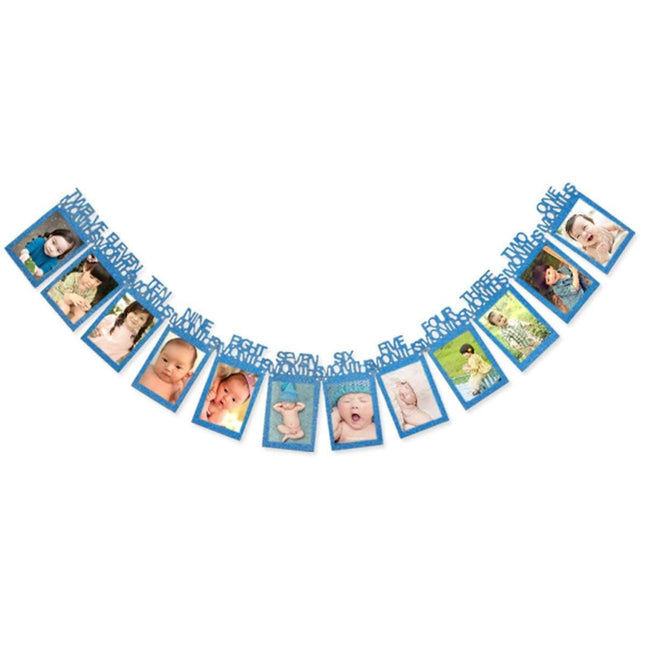 Personalized One Year Photo Banner Monthly Photo Birthday Banner Blue Splendid&Co.