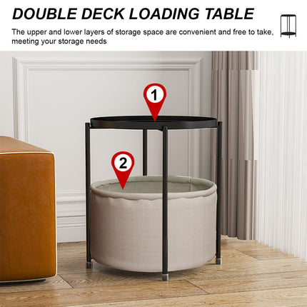 Round Side Table With Storage Coffee Bedside Nightstand Bedroom -Black Splendid&Co.