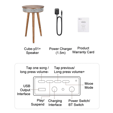 Smart Bedside Coffee Table With Bluetooth Speaker Wood Splendid&Co.