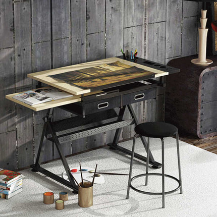 Two Drawers Tiltable Tabletop Drawing Table with Stool Splendid&Co.