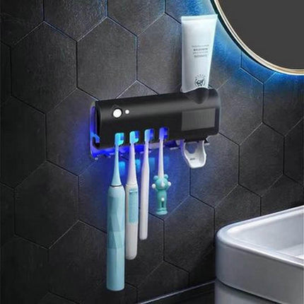 UV Toothbrush Automatic Sterilizer Holder and Toothpaste Dispenser Black Splendid&Co.