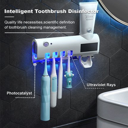 UV Toothbrush Automatic Sterilizer Holder and Toothpaste Dispenser Black Splendid&Co.