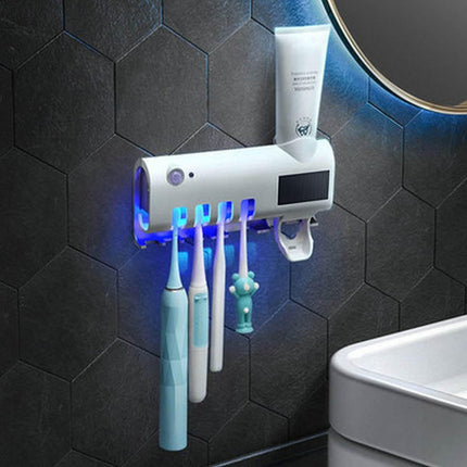 UV Toothbrush Automatic Sterilizer Holder and Toothpaste Dispenser Black Splendid&Co.